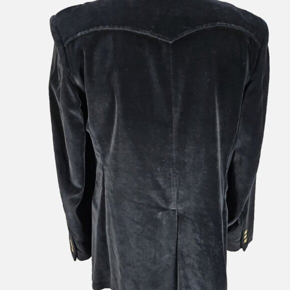 Men’s Velvet Blazer Navy Vintage Western Gold Buttons Made USA 40R Pagano West - Picture 3 of 9
